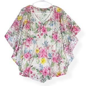 Casual Express Top Womens L Large Tank Top Lace Overlay Stretch White Floral